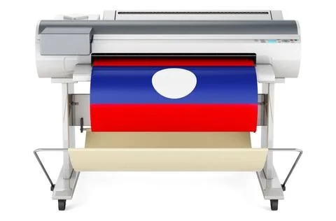 Großformatdrucker, Plotter mit laotischer Flagge. 3D-Rendering Wide format.. Fotos de archivo