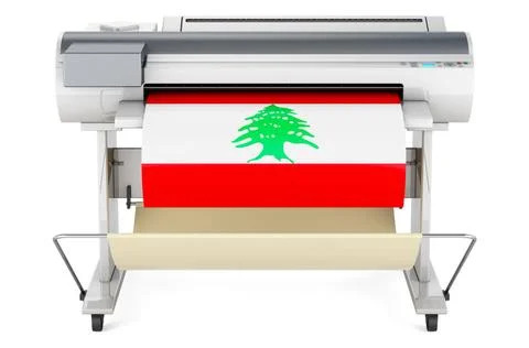 Großformatdrucker, Plotter mit libanesischer Flagge. 3D-Rendering Wide for.. Fotos de archivo
