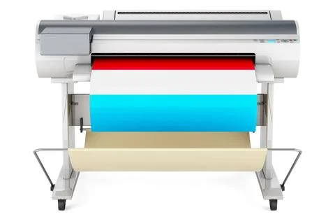 Großformatdrucker, Plotter mit luxemburgischer Flagge. 3D-Rendering Wide f.. Stock Photos