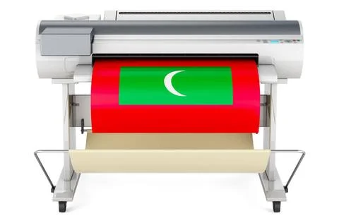 Großformatdrucker, Plotter mit maledivischer Flagge. 3D-Rendering Großform. Stock Photos