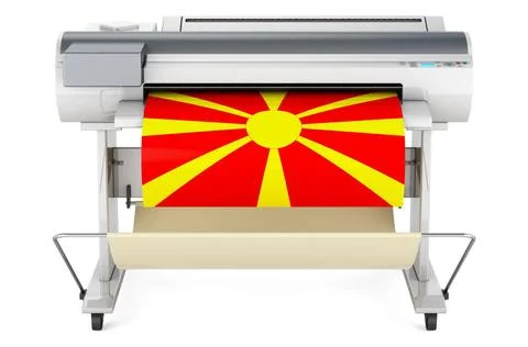 Großformatdrucker, Plotter mit mazedonischer Flagge. 3D-Rendering Wide for.. Stock Photos