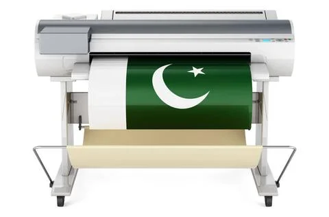 Großformatdrucker, Plotter mit pakistanischer Flagge. 3D-Rendering Großfor. Stock Photos