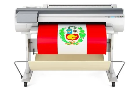 Großformatdrucker, Plotter mit peruanischer Flagge. 3D-Rendering Großforma. Fotos de archivo