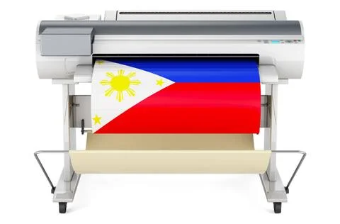 Großformatdrucker, Plotter mit philippinischer Flagge. 3D-Rendering Wide f.. Stock Photos