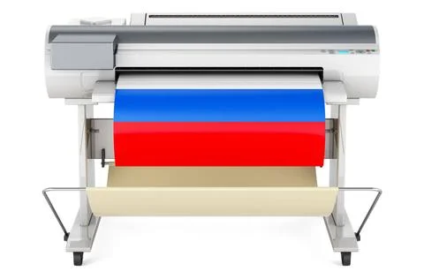 Großformatdrucker, Plotter mit russischer Flagge. 3D-Rendering Wide format.. Stock Photos