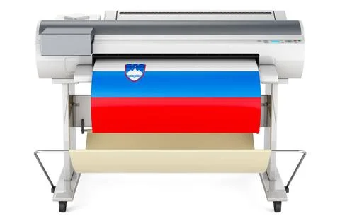 Großformatdrucker, Plotter mit slowenischer Flagge. 3D-Rendering Großforma. Stock Photos