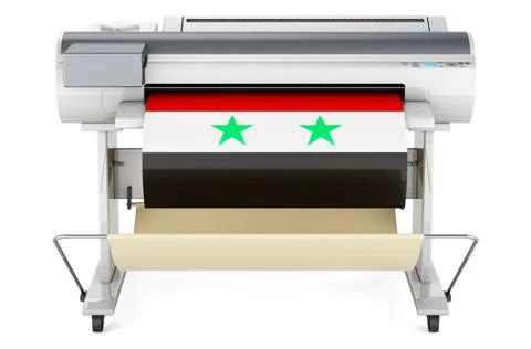 Großformatdrucker, Plotter mit syrischer Flagge. 3D-Rendering Wide format .. Stock Photos