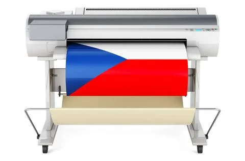 Großformatdrucker, Plotter mit tschechischer Flagge. 3D-Rendering Wide for.. Fotos de archivo