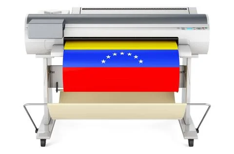 Großformatdrucker, Plotter mit venezolanischer Flagge. 3D-Rendering Großfo. Foto stock