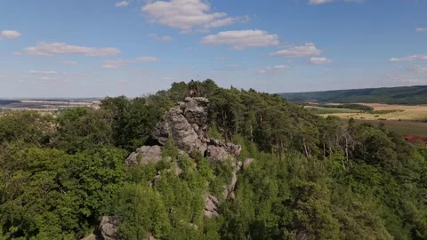 Grossvaterfelsen Summit Viewing Platform Flyby People Aerial Harz Editorial Stock Footage 339215403