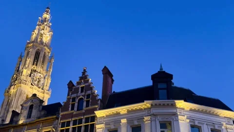 Grote Markt the historic central square of Antwerp, Belgium at night Stock Footage 240625942