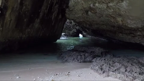 Grotto between Rocks at Sandy Beach, Sipalay, Negros island, Philippines Video stock 336793507