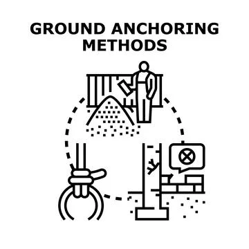 Ground anchoring methods for secure construction foundation Stock Illustration