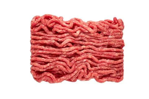 Ground beef, minced beef or beef mince isolated over white background. Top vi Stock Photos