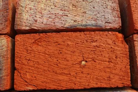 Ground bricks stack closeup Stock Photos