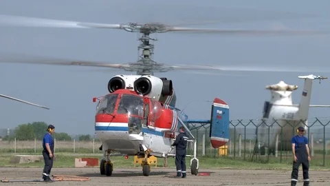 Ground check of engine parameters  and systemsKa-32 helicopter. Stock Footage 106771801