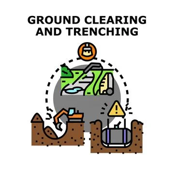 Ground clearing and trenching preparing land for construction engineering 스톡 일러스트