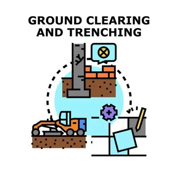 Ground clearing trenching and construction site planning 스톡 일러스트