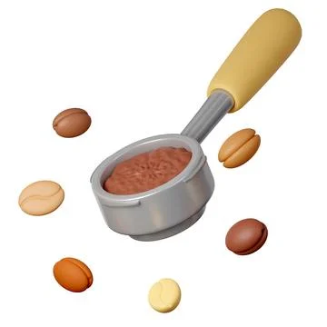 A ground coffee and coffee bean Cartoon Style Isolated on a White Background. 3d Stock Illustration