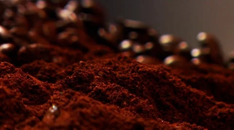 Ground coffee and coffee beans Stock Footage 8571578