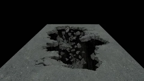 Ground collapse animation with alpha, detailed fracture surface, 3D rendering Stock Footage 142004031