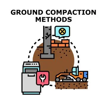 Ground compaction methods for construction engineering work Stock Illustration