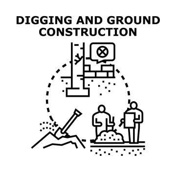 Ground construction works with building foundation and excavation Stock Illustration
