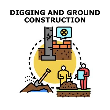 Ground construction works with building foundation and excavation Stock Illustration