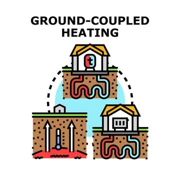 Ground coupled heating system providing renewable energy efficiency Stock Illustration