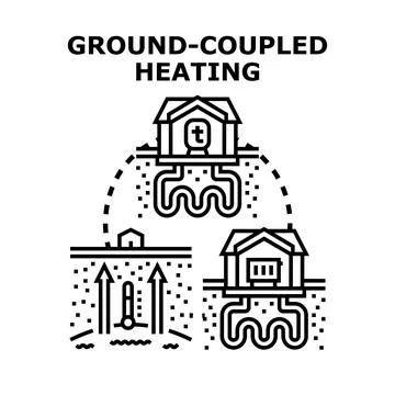 Ground coupled heating system providing renewable energy efficiency Stock Illustration