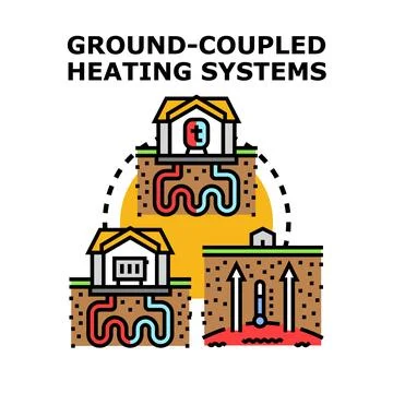 Ground coupled heating systems renewable energy concept Stock Illustration