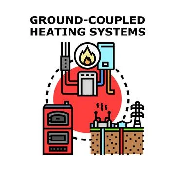 Ground coupled heating systems vector concept drawing Stock Illustration