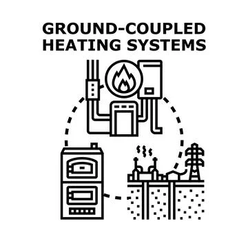 Ground coupled heating systems vector concept drawing Stock Illustration