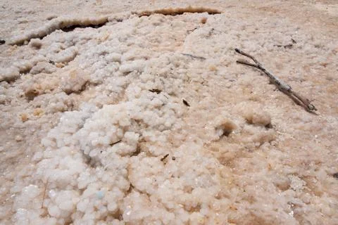 Ground covered of sea salt at the Dead Sea in Israel Stock Photos