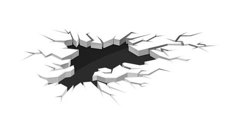 Ground crack with hole destruction effect. Black faults on surface, earthquake Ilustración de archivo