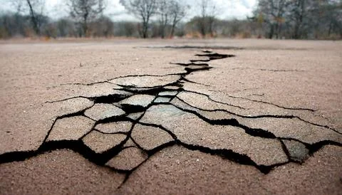 Ground cracks, breaks on land surface from earthquake. Stock Illustration