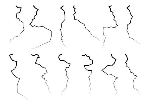 Ground cracks. Earth vertical splits. Vector illustration set isolated on whi Illustrazione stock