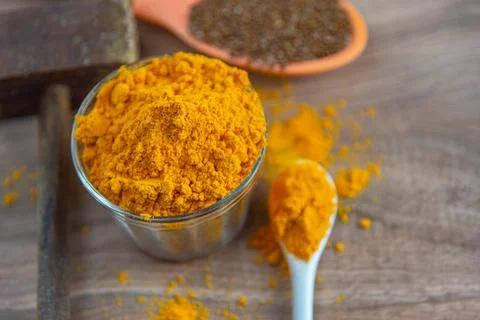 Ground culinary condiment made from saffron (Crocus sativus) Stock Photos