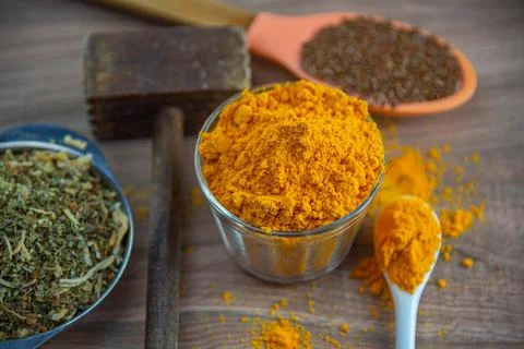 Ground culinary condiment made from saffron (Crocus sativus) Stock Photos
