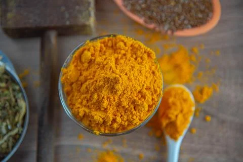 Ground culinary condiment made from saffron (Crocus sativus) Stock Photos