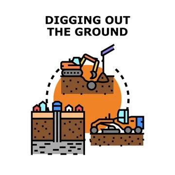 Ground digging and earthwork preparation concept Stock Illustration