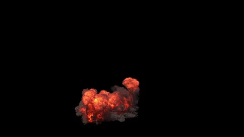 Ground Explosion in Yellow and Orange Bubbly Flames and Dense Grey Smoke Stock Footage 345571068