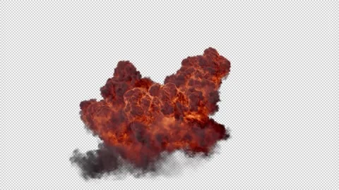 Ground Fire and Smoke Explosion Isolated on Black Background with Alpha Channel. Stock Footage
