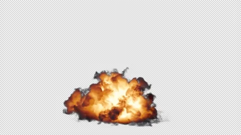 Ground Fire and Smoke Explosion Isolated on Black Background with Alpha Channel. Stock Footage 234126480