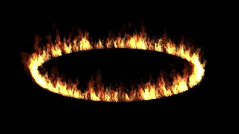 Ground Fire Flame Oval Ring Burning Animation On Black Background Video stock 303450067