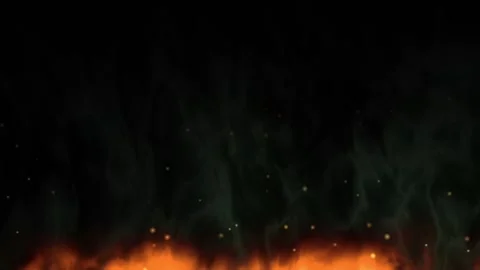 Ground Fire with Rising Smoke and Glowing Embers on Black Background Stock Footage 346435926