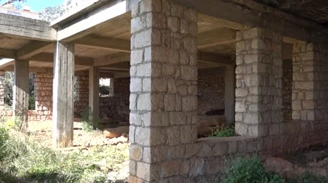 Ground floor framing of abandoned building Stock Footage 61113064