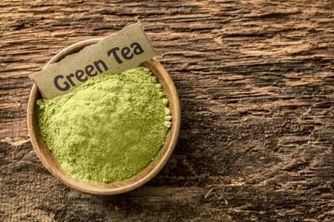 Ground green tea powder Stock Photos
