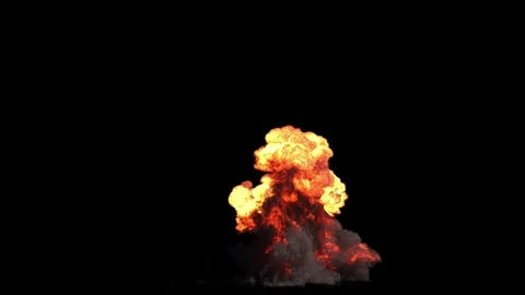 Ground High Explosion like a Missile Strike mushroom shaped in Orange on black Stock Footage 340998424