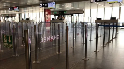 Ground hostesses perform preliminary operations while passengers wait. Stock Footage 94139952